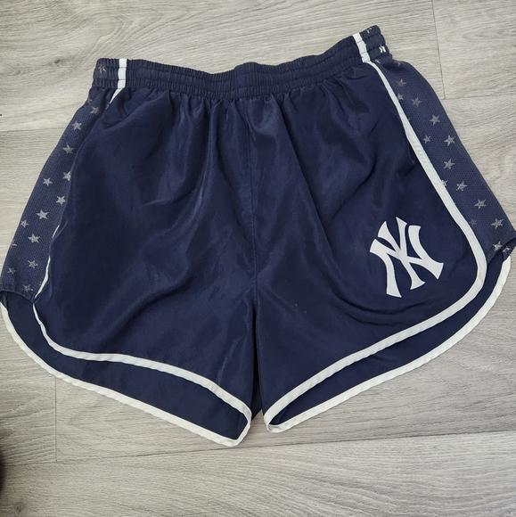 Pink with 5th & Ocean Blue Shorty Shorts Size S New York Yankees Lined Running - Picture 1 of 10